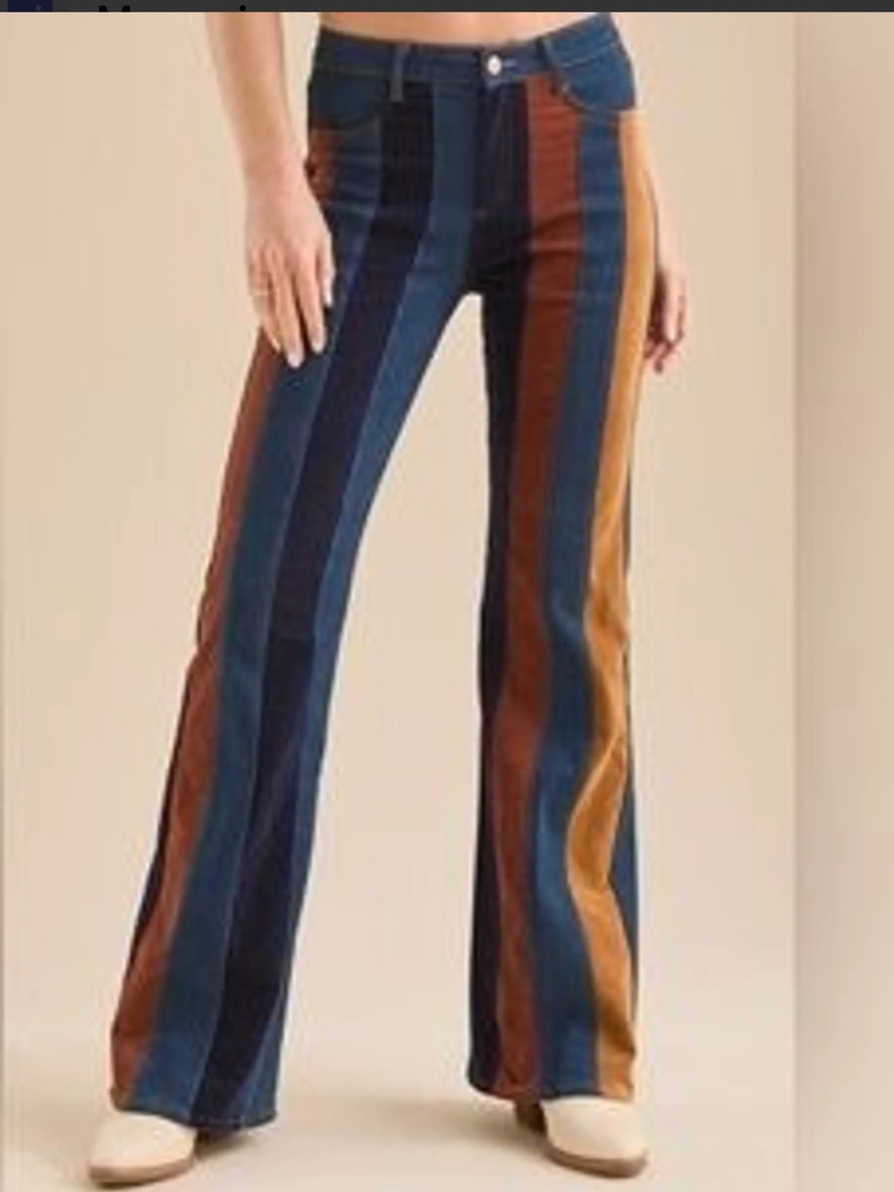Altar’d State Patchwork Stripe Flare/Bootcut 70’s Jeans Size 26